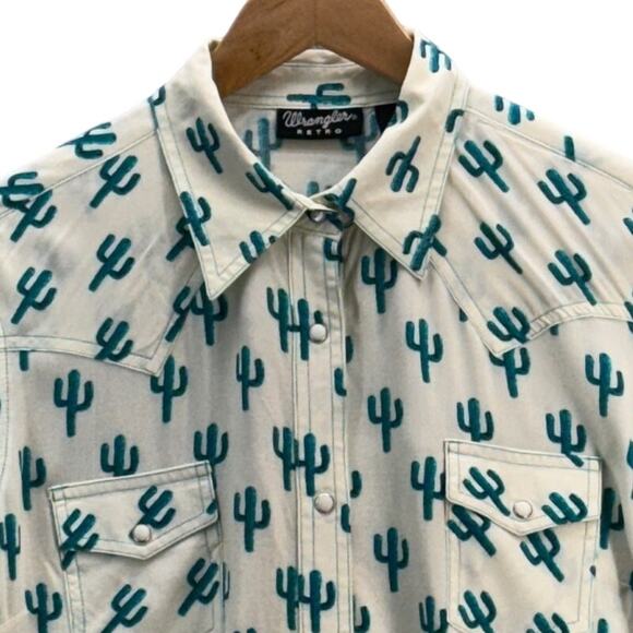 Wrangler Retro Cactus Western Pearl Snap Button Up Long Sleeve Shirt Women Large - Picture 2 of 7